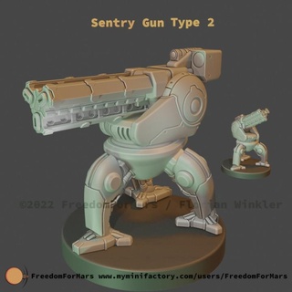 sentry gun t2 freedomformars florian winkler Tabletop Characters & Creatures Sci-Fi Universe Vehicles Machines modern rpg cannon scifi warfare boardgame tabletop cyberpunk security wargame turret auto automatic skirmish turrets defensive autocannon deployable 3d print model - Mito3D