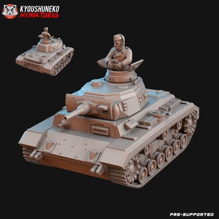 alemão Panzer iii tanque kyoushuneko miniaturas tampo mesa personagens criaturas histórico universo veículos maquinas guerra mundo dieselpunk 3d print model - Mito3D
