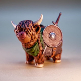 battle coo jukka sepp nen Tabletop Characters & Creatures Fantasy Universe Store animal cow shield sword highland 3d print model - Mito3D