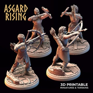 vikings - female archers ax throwers modular warband presupported asgard rising miniatures Store archer barbarian lady viking bowman 3d print model - Mito3D