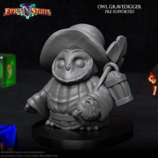 owlkin gravedigger miniature - pre-supported epics n stuffs Store cute dragons dungeons fantasy halloween player rpg character boardgame tabletop dnd pathfinder ttrpg humblewood epicsnstuffs owlin 3d print model - Mito3D