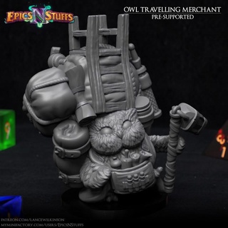 owlkin travelling merchant miniature - pre-supported epics n stuffs  Store cute dragons dungeons fantasy player rpg character miniature boardgame tabletop dnd merchant pathfinder npc ttrpg pre-supported humblewood epicsnstuffs owlin owlkin  3d print model - Mito3D