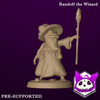 Randolph sorcier crête noire miniatures table personnages créatures fantaisie univers boutique donjons rpg miniature diorama soutiens souris ttrpg mouseling prise charge présupports blackcrestminiatures 3d print model - Mito3D