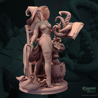 witch's apprentice kraken's vault Tabletop Characters & Creatures Fantasy Universe cat fantasy model wizard wand witch mage potion dnd statuette alchemy sorcerer 3d print model - Mito3D