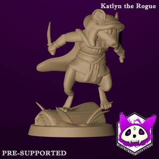 Katlyn coquin crête noire miniatures table personnages créatures fantaisie univers boutique donjons rpg assassin diorama soutiens voleur souris ttrpg mouseling présupporté prise charge 3d print model - Mito3D