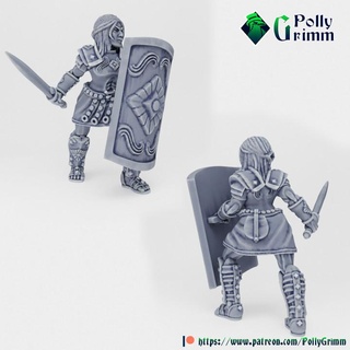 tabletop fantasy miniature nymphs set oread warrior pollygrimm Tabletop Characters & Creatures Fantasy Universe game girl mini mythology shield stone sword woman character nymph boardgame mountain spirit element maiden 3d print model - Mito3D