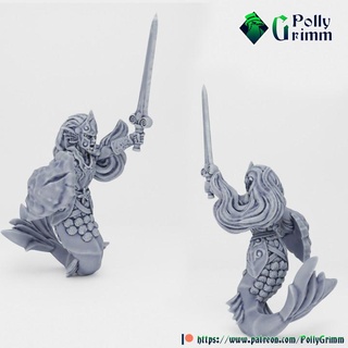 tabletop fantasy miniature nymphs set nereid warrior pollygrimm Tabletop Characters & Creatures Fantasy Universe game girl mini mythology sea shield sword woman character nymph mermaid boardgame spirit element maiden 3d print model - Mito3D