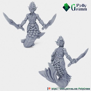 tabletop fantasy miniature nymphs set nereid warrior pollygrimm Tabletop Characters & Creatures Fantasy Universe game girl mini mythology sea sword woman character nymph mermaid boardgame spirit element maiden 3d print model - Mito3D