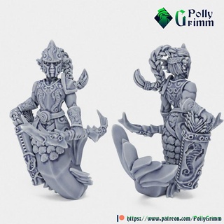 tabletop fantasy miniature nymphs set nereid warrior pollygrimm Tabletop Characters & Creatures Fantasy Universe archer game girl mini mythology sea woman character nymph mermaid boardgame spirit element maiden 3d print model - Mito3D