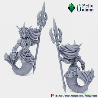 tabletop fantasy miniature nymphs set nereid warrior queen pollygrimm Tabletop Characters & Creatures Fantasy Universe game girl mini mythology sea woman character nymph mermaid boardgame spirit element maiden 3d print model - Mito3D