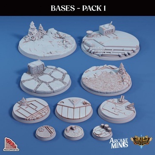bases - pack 1 arcane minis dragon dragons dungeons gem roleplay rpg magic earth steampunk flag crystal base ground 50mm dungeon chest cables pipes vines 50 d&d dnd 100 stream 100mm 75 25mm 75mm 25 5e eberron presupported pre-supported arcanapunk magipunk magitech sordane supported skies 3d print model - Mito3D