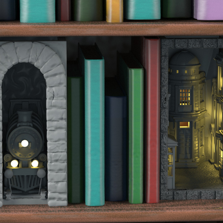 Magie Buchstütze Kreuzungen Zuhause Haus Garten Büro Buchstützen Lesezeichen Zubehör Buch Fantasie Nerd Zug nett Harry Töpfer Unterstützung Bibliothek Szenario szenisch Edinburgh Buchhaken Diagon halley howartz 3D print model - Mito3D