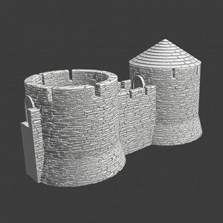 heavy wall section w round towers - modular castle system northern crusades miniatures Tabletop Characters & Creatures Historical Universe 3D Printable Terrain medieval model terrain wargaming watchtower scenery walls fortress baltic crusader 3d print model - Mito3D