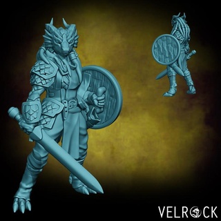 dragonfolk soldat ville garde 9 femelle présupporté velrock art miniatures table personnages créatures fantaisie univers boutique dragon rpg dragonborn dnd 3d print model - Mito3D