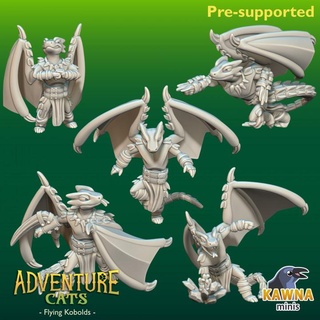 winged kobolds kawna minis Tabletop Characters & Creatures Fantasy Universe cute lizard monster flying enemy kobold 3d print model - Mito3D