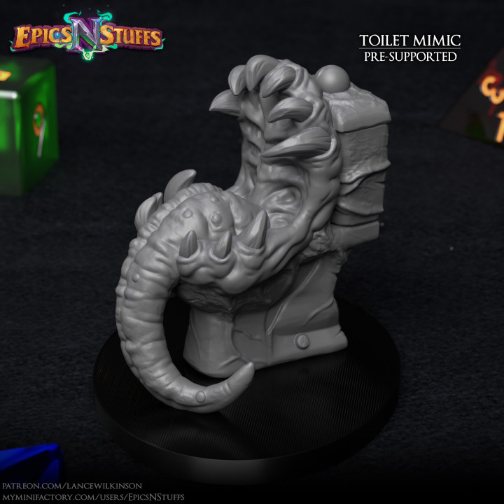 toilet mimic miniature - pre-supported epics n stuffs Store beast dragons dungeons fantasy monster rpg enemy boardgame tabletop dnd pathfinder ttrpg 5e epicsnstuffs 3D print model - Mito3D
