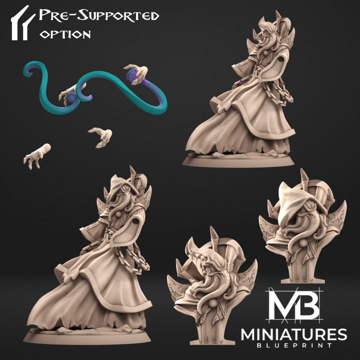 mind stealer full pack miniatures blueprint Tabletop Characters & Creatures Fantasy Universe Store bust fantasy modular monster rpg warhammer depth octopus cthulhu tentacle squid d&d dnd pathfinder necromancer illithid flayer mindflayer 3D print model - Mito3D