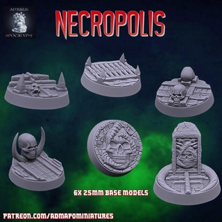 necropolis 6 25mm base set pre-supported admiral apocalypse Tabletop accessories Store 3D Printable Terrain Fantasy demon miniatures skeleton terrain undead warhammer zombie props skulls tabletop graveyard dnd bases scatter 3d print model - Mito3D
