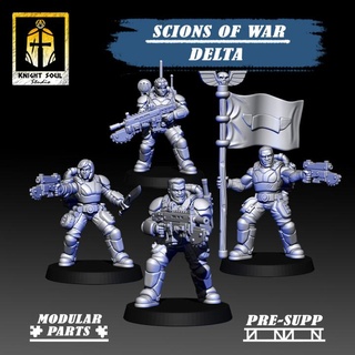 scions war delta knight soul studio Tabletop Characters & Creatures Sci-Fi Universe 40k gears guard warhammer stormtrooper imperial chainsaw team shock astra militarum catachan troops cadia tempestus kasrkin stormtroops 3d print model - Mito3D