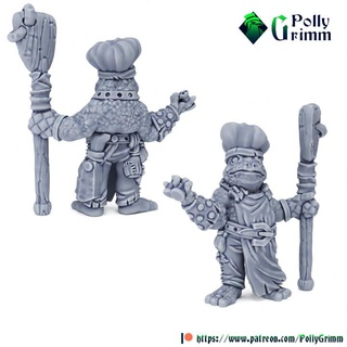 tampo mesa fantasia miniatura sapo Grung conjunto cozinhar chefe pollygrimm personagens criaturas universo criatura jogos mini monstro personagem jogo tabuleiro rã anfíbio dnd peludo antropomórfico valentão 3d print model - Mito3D