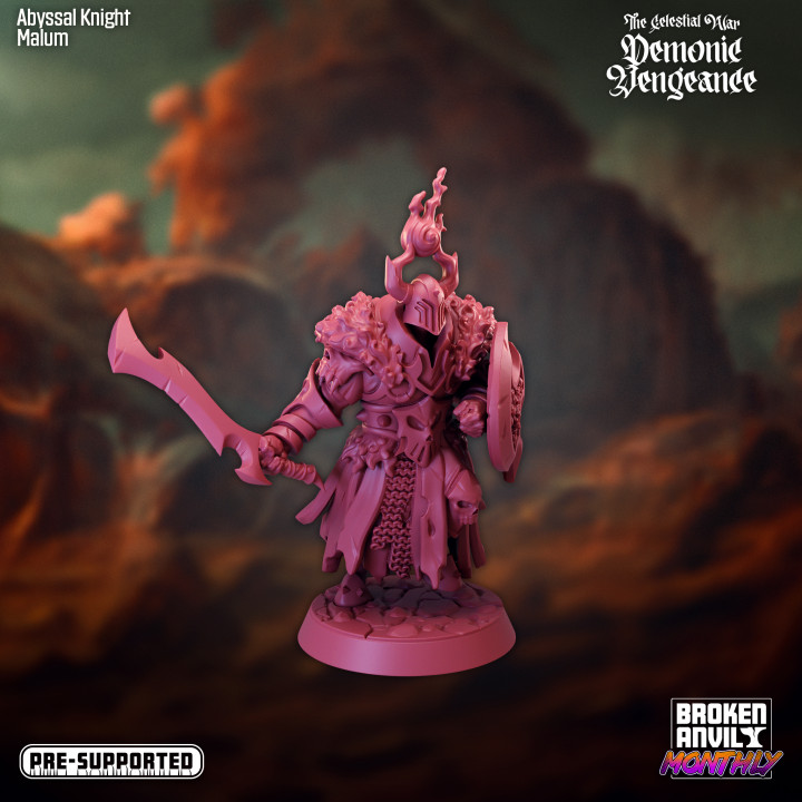 celestial war demonic vengeance abyssal knight malum 02 broken anvil miniatures Tabletop Characters & Creatures Fantasy Universe Store demon horror skull sword horns tabletop flames dnd abyss tabletopgames ttrpg gamenight 3D print model - Mito3D