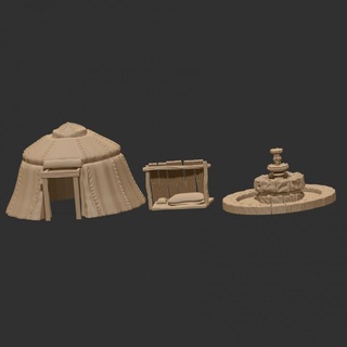 medieval props iii - tent & fountain set philip sin's miniatures Store Tabletop 3D Printable Terrain Fantasy army environment fantasy terrain warhammer scene wargame scenery 3d print model - Mito3D