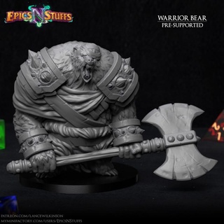 warrior bear miniature - pre-supported epics n stuffs Store axe beast dragons dungeons fantasy monster rpg enemy boardgame tabletop dnd pathfinder ttrpg 5e epicsnstuffs 3d print model - Mito3D