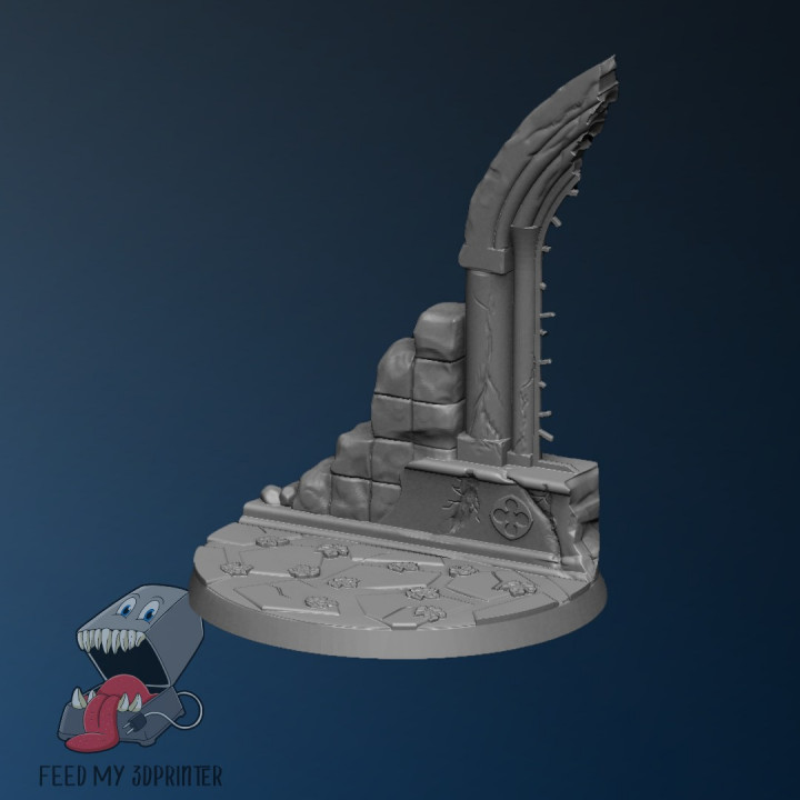 60 mm ruined arch base feed 3dprinter Tabletop 3D Printable Terrain Fantasy gothic church chapel ruin 3D print model - Mito3D