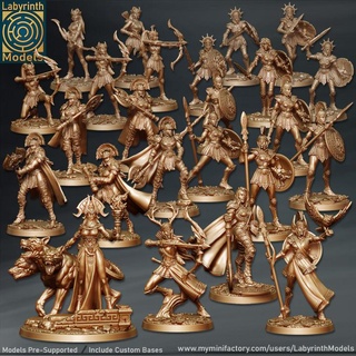 amazons collection vol 1 - 32mm scale labyrinth models Tabletop Characters & Creatures Fantasy Universe archer dungeons fantasy hero rpg undead wargaming warhammer warrior character miniature boardgame tabletop wargame patreon amazon d&d necromancer 3d print model - Mito3D