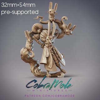 usagibo dai tengu outlaw leader pre-supported cobramode Tabletop Characters & Creatures Fantasy Universe cat female girl goblin japanese mask smoke sword little character child bunny cats bunnies yokai presupported supported 3d print model - Mito3D