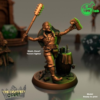 slash dward tavern fighter tpk lab Store beer female hero miniatures miniature dwarf d&d dnd brawler ale 3d print model - Mito3D