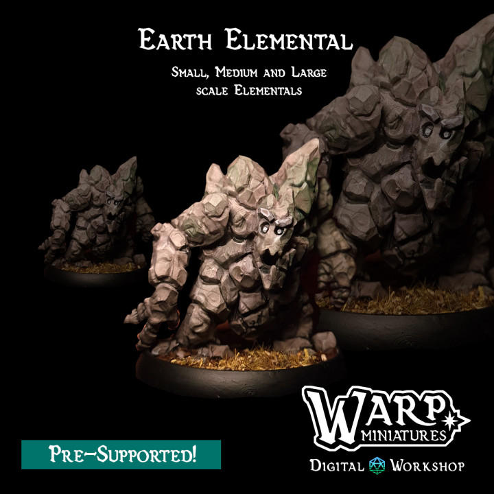 earth elemental - small medium large warp miniatures Tabletop Characters & Creatures Fantasy Universe Store dragons dungeons monster stone warhammer rock miniature dnd pathfinder oathmark 3D print model - Mito3D