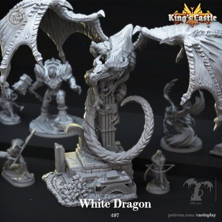 blanc dragon pre supported jeter jouer afficher dragons donjons épique fantaisie lézard monstre statue énorme soutiens dnd canard gargantuesque 3d print model - Mito3D