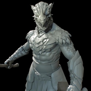 75mm dragonborn jeremy smith Tabletop Characters & Creatures Fantasy Universe armor dragon fighter warrior horns scales axes 3d print model - Mito3D