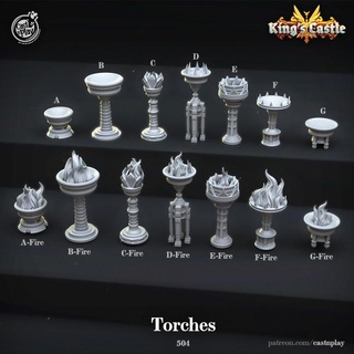 torches pre-supported cast n play Store cover fantasy terrain fire props torch map maps bits 3d print model - Mito3D