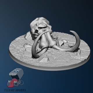 100 mm round mammoth base feed 3dprinter Tabletop accessories 3D Printable Terrain Fantasy skull diorama ogre tusk wasteland 3d print model - Mito3D