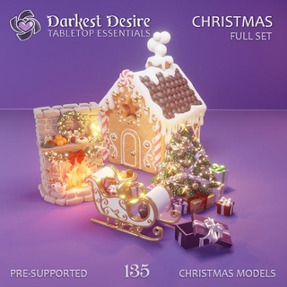 christmas - full set darkest desire Home & Garden Festivities Christmas Tabletop 3D Printable Terrain Fantasy decoration environment fantasy gingerbread house medieval modular sweets terrain tree presents props boardgame bow tabletop cookies holiday d&d dnd gifts fireplace scenery pnp candies scatter peppermint assets presupported ribbons 3d print model - Mito3D