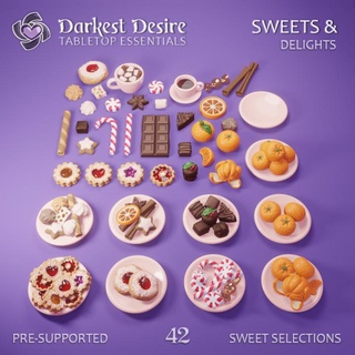 sweets & delights darkest desire Home Garden Festivities Christmas Tabletop accessories 3D Printable Terrain Fantasy cake candy cookie decoration environment fantasy set spices tea terrain props boardgame chocolate tabletop dessert cookies holiday d&d fruits dnd scenery pnp candies tangerine scatter peppermint assets presupported cinnamon marshmellow praline 3d print model - Mito3D