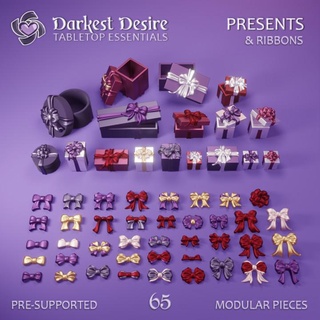 presents & ribbons darkest desire Home Garden Festivities Christmas Tabletop accessories 3D Printable Terrain Fantasy decoration environment fantasy gift modular set terrain props boardgame ribbon bow tabletop d&d dnd gifts scenery pnp bows scatter assets presupported 3d print model - Mito3D