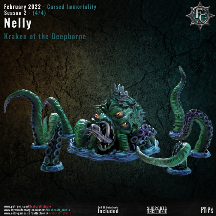 nelly deepborne kraken fleshcraft studio Tabletop Characters & Creatures Fantasy Universe Store monster immortality cursed deepsea 3D print model - Mito3D