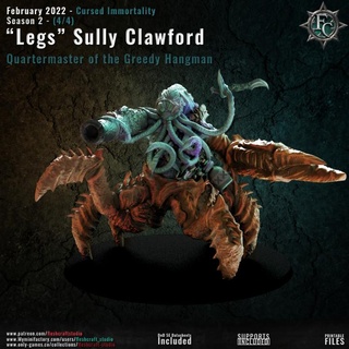sully clawford fleshcraft studio Tabletop Characters & Creatures Fantasy Universe monster pirate undead immortality tentacle squid crab cursed deepborne 3d print model - Mito3D