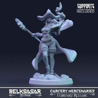 beleth elementalist belksasar 3dprint Tabletop Characters & Creatures Fantasy Universe hat beautiful board book detailed fantasy female girl realistic woman wizard staff mage boardgames spell dnd skirt straps sorcerer mercenry 3d print model - Mito3D