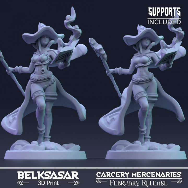 beleth elementalist variants belksasar 3dprint Tabletop Characters & Creatures Fantasy Universe hat beautiful board book detailed fantasy female girl realistic woman wizard staff mage boardgames spell dnd skirt straps sorcerer mercenry 3D print model - Mito3D