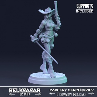 elena duelist belksasar 3dprint Tabletop Characters & Creatures Fantasy Universe hat boots detailed female girl miniatures pistol realistic woman saber corset boardgames dnd bombs musket flintlockpistol ropes femaleminiature beautifulfantasy 32mmboard 3d print model - Mito3D