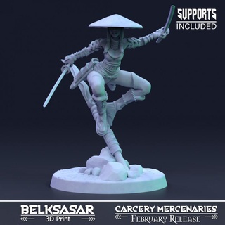 ling eastern edge belksasar 3dprint Tabletop Characters & Creatures Fantasy Universe hat armor beautiful board detailed fantasy female girl realistic warrior woman saber boardgames dnd 32mm straps chinese kasa 3d print model - Mito3D