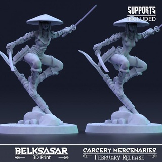 ling eastern edge variant belksasar 3dprint Tabletop Characters & Creatures Fantasy Universe hat armor beautiful board detailed fantasy female girl realistic warrior woman saber boardgames bushido dnd 32mm straps chinese 3d print model - Mito3D