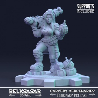 whurdred artificer belksasar 3dprint Tabletop Characters & Creatures Fantasy Universe board detailed fantasy female girl glasses realistic woman gear boardgames shotgun dwarf dnd leather alchemy skirt 32mm bombs musket 3d print model - Mito3D