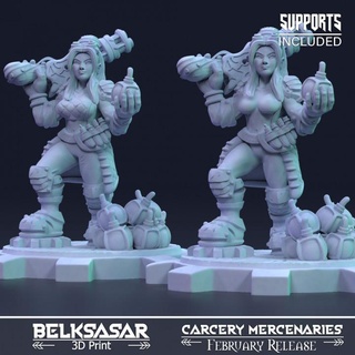 whurdred artificer variant belksasar 3dprint Tabletop Characters & Creatures Fantasy Universe board detailed fantasy female girl glasses realistic woman gear boardgames shotgun dwarf dnd leather alchemy skirt 32mm bombs musket 3d print model - Mito3D