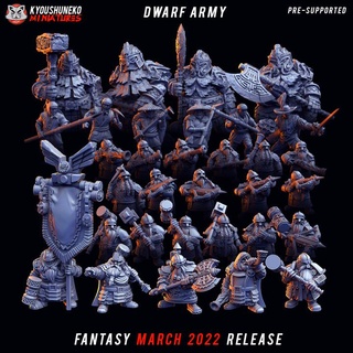 march 2022 fantasy release kyoushuneko miniatures Tabletop Characters & Creatures Fantasy Universe Store wargaming dwarf group command 3d print model - Mito3D