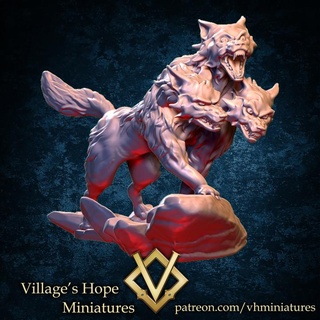 cerberus gate keeper hell village's hope miniatures Tabletop Characters & Creatures Fantasy Universe dog monster rpg miniature minis dnd ttrpg trpg 3d print model - Mito3D